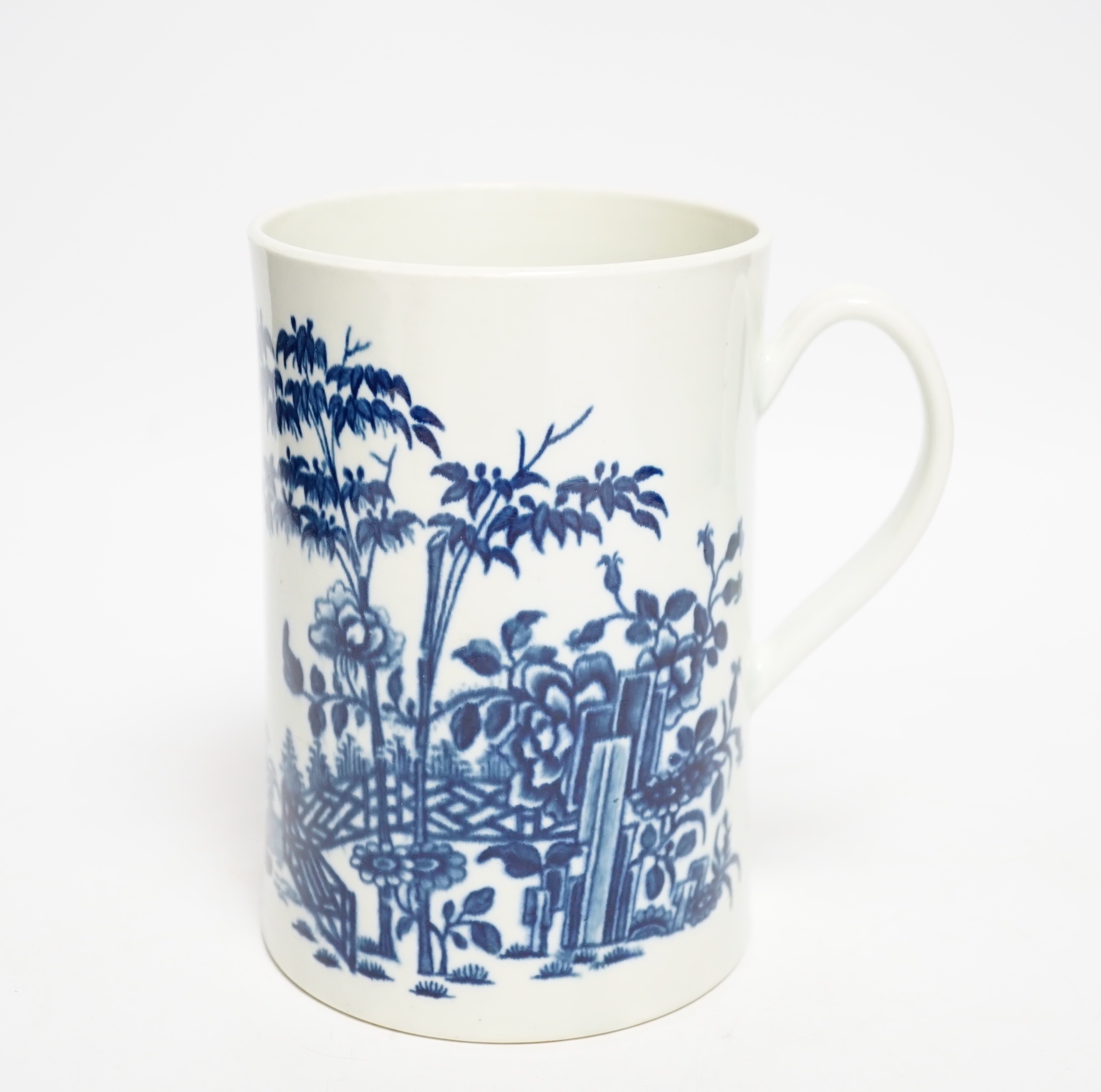 A large Worcester plantation pattern mug c.1770, 15cm high